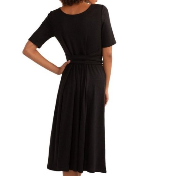 EUC Modern Citizens Black Ribbed Jersey Short Sleeve Ruth Wrap Dress - Picture 6 of 10